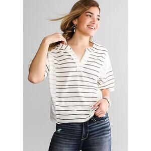 BKE Buckle Reversed Pieced Top Cream Black Large